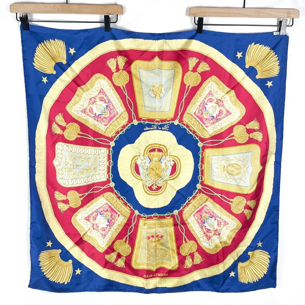 Hermes Paris Poste‎ et Cavalerie Silk Scarf Royal Blue Red Gold 35